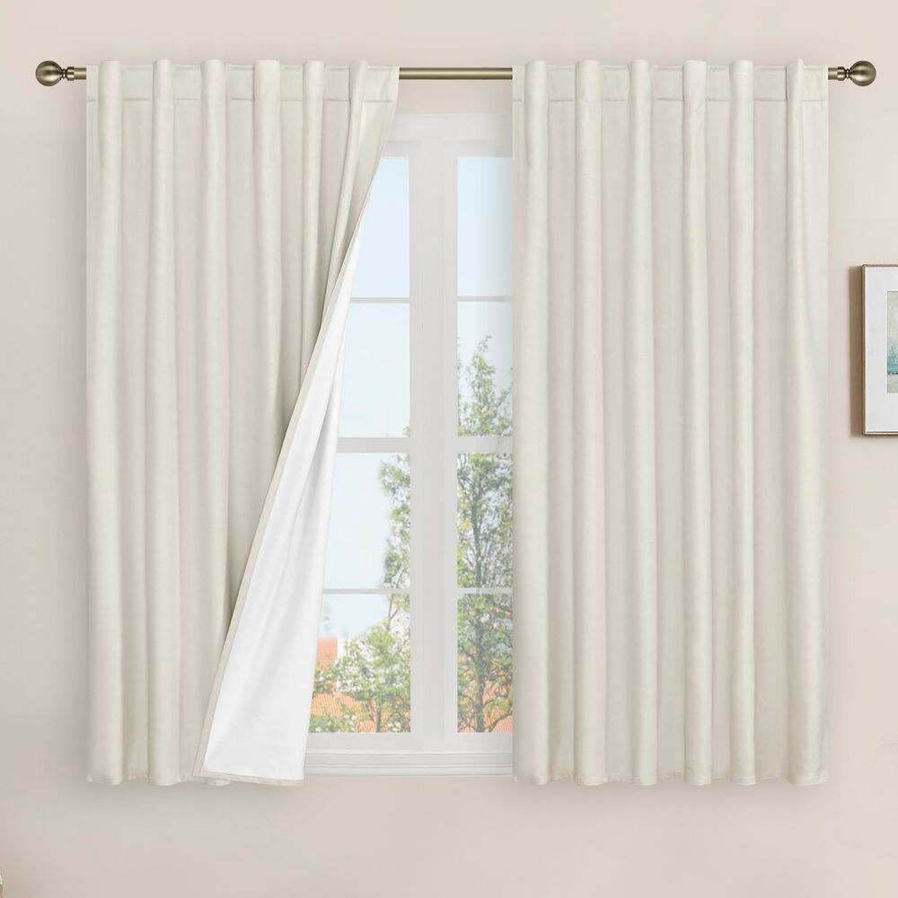 Set of 2 Curtain Panels, 52" W x 54" L Linen Style Blackout Window Curtains